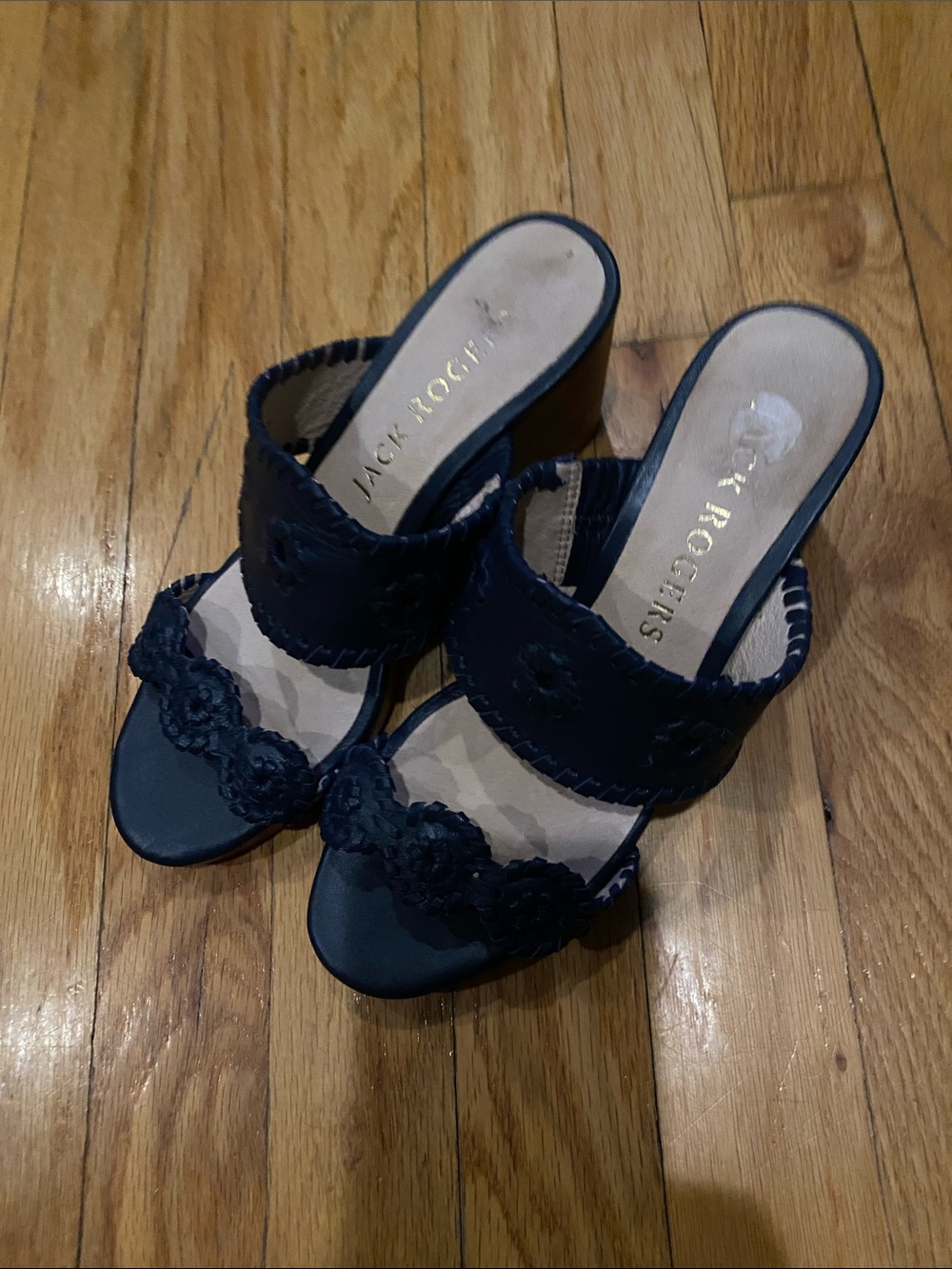 Jack Rogers Navy Floral Applique Slide Mules